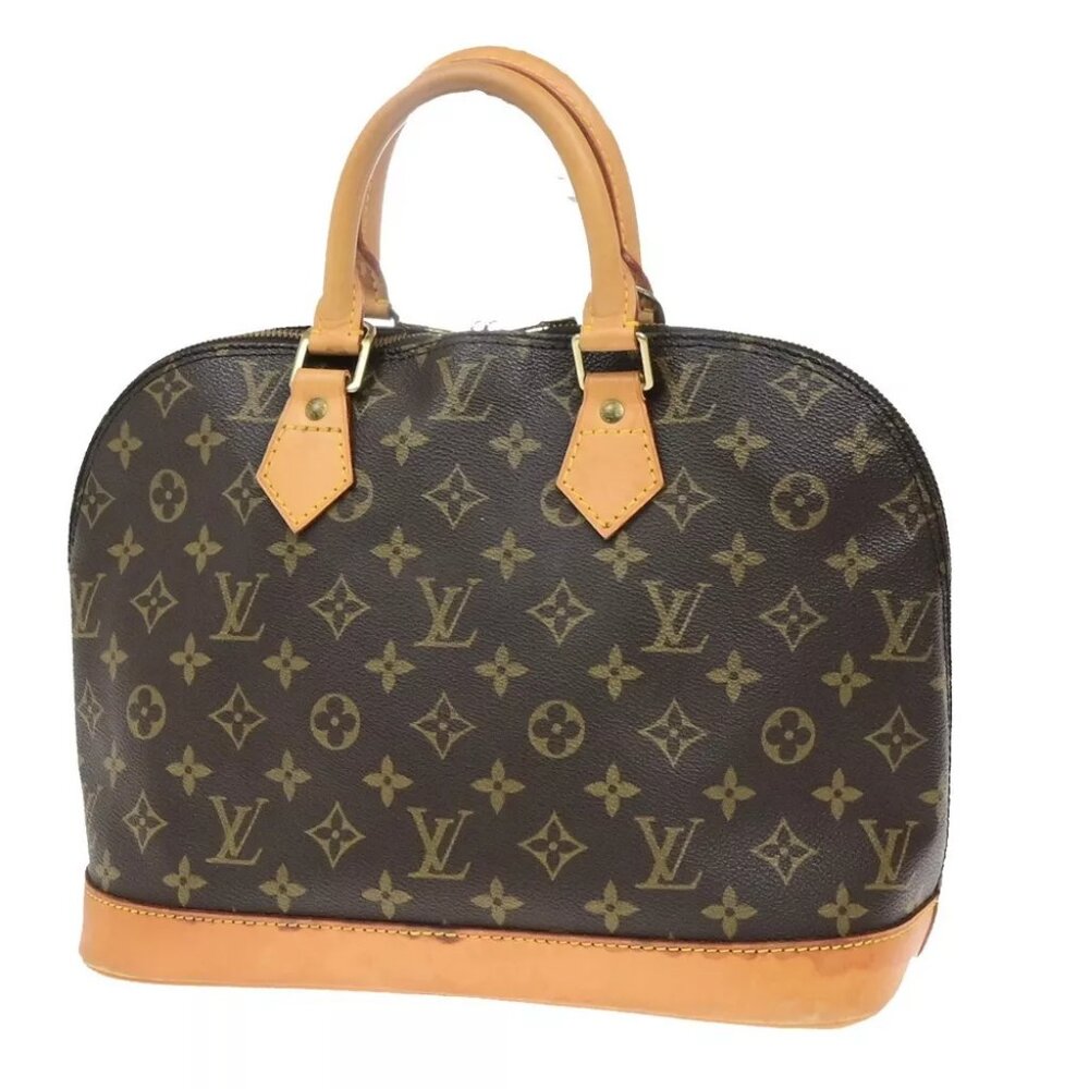 LOUIS VUITTON LV Logo Alma Hand Bag Monogram Leather Brown France